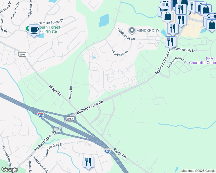 map of restaurants, bars, coffee shops, grocery stores, and more near in Charlotte