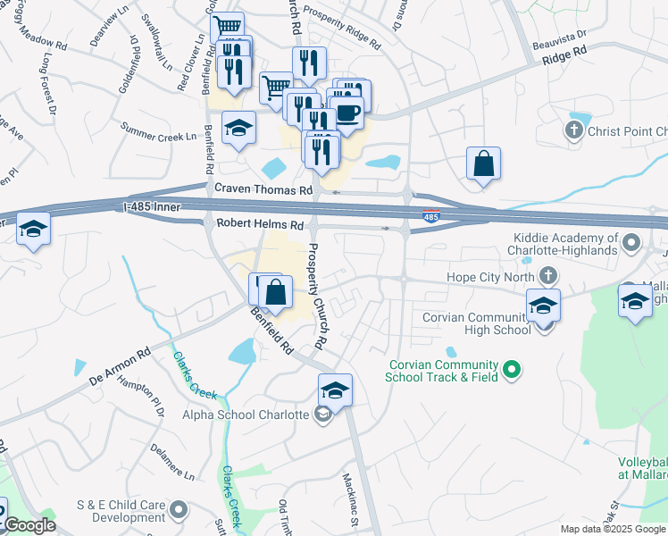 map of restaurants, bars, coffee shops, grocery stores, and more near 4240 Sutwick Drive in Charlotte