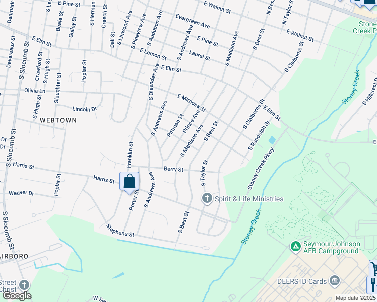 map of restaurants, bars, coffee shops, grocery stores, and more near 902 South Madison Avenue in Goldsboro