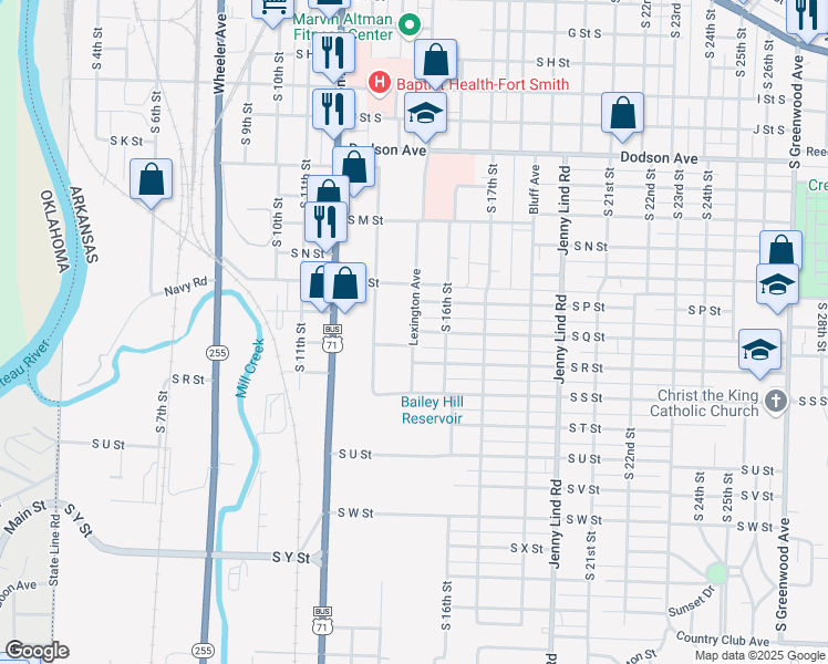 map of restaurants, bars, coffee shops, grocery stores, and more near 1714 Lexington Avenue in Fort Smith