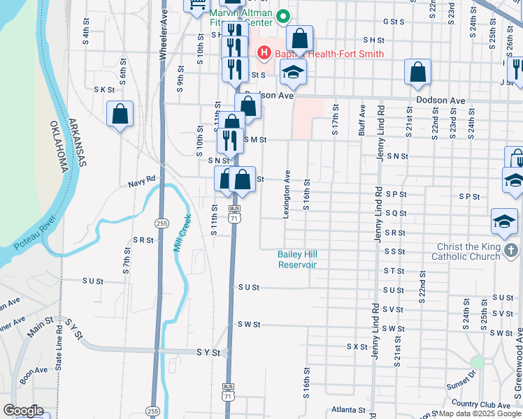 map of restaurants, bars, coffee shops, grocery stores, and more near 1719 South 12th Street in Fort Smith