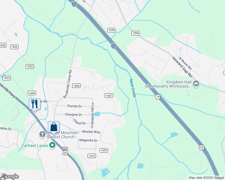 map of restaurants, bars, coffee shops, grocery stores, and more near 3105 Hickory Hill Road in Hendersonville