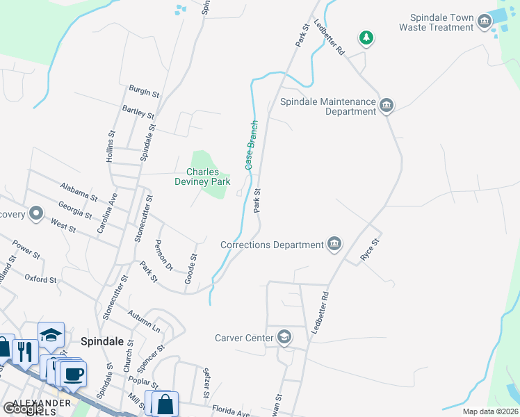 map of restaurants, bars, coffee shops, grocery stores, and more near 1446 Old Ballpark Road in Spindale