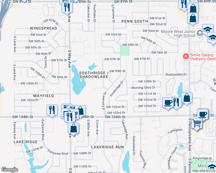 map of restaurants, bars, coffee shops, grocery stores, and more near 10059 South Fairview Drive in Oklahoma City
