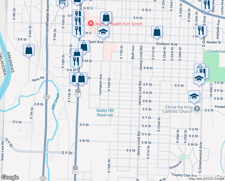 map of restaurants, bars, coffee shops, grocery stores, and more near 1609 South Q Street in Fort Smith