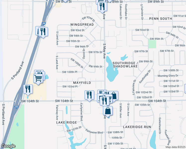map of restaurants, bars, coffee shops, grocery stores, and more near 3008 Southwest 100th Street in Oklahoma City
