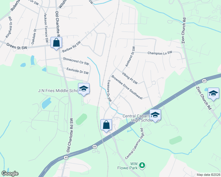 map of restaurants, bars, coffee shops, grocery stores, and more near 680 Treasure Drive Southwest in Concord