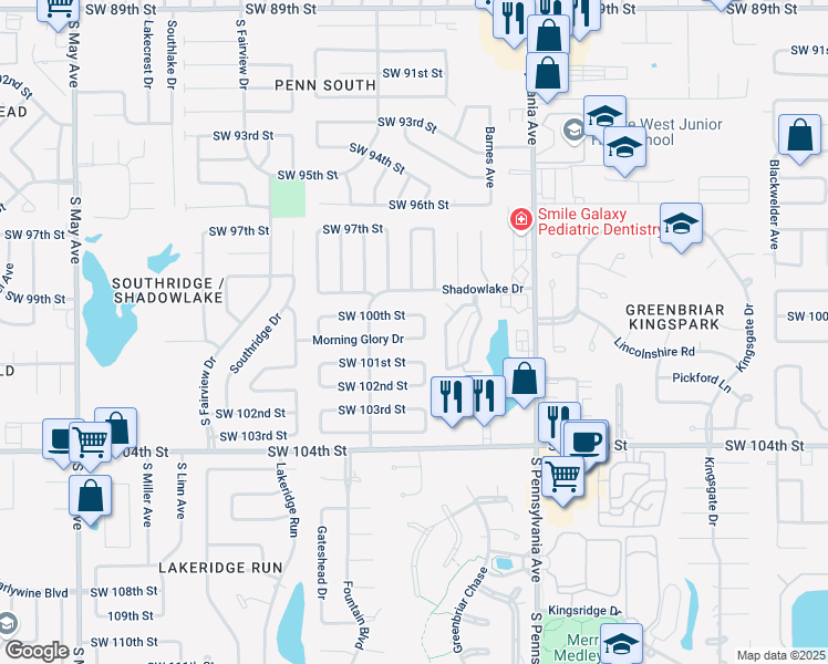 map of restaurants, bars, coffee shops, grocery stores, and more near 2305 Morning Glory Drive in Oklahoma City