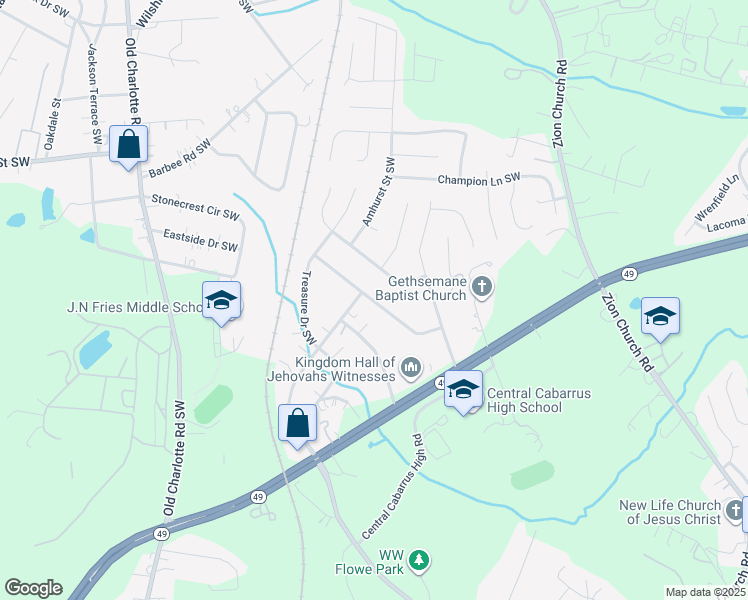 map of restaurants, bars, coffee shops, grocery stores, and more near 550 Brown Lee Drive Southwest in Concord