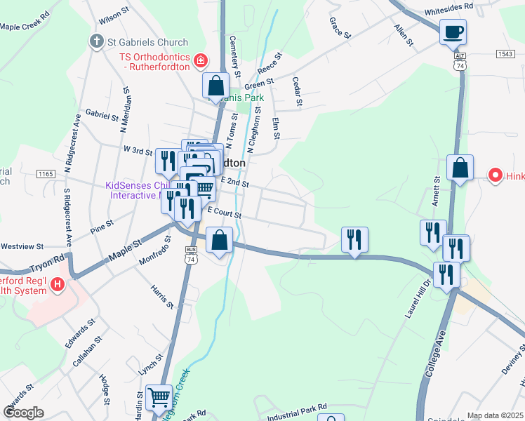 map of restaurants, bars, coffee shops, grocery stores, and more near 120 Cowan Street in Rutherfordton