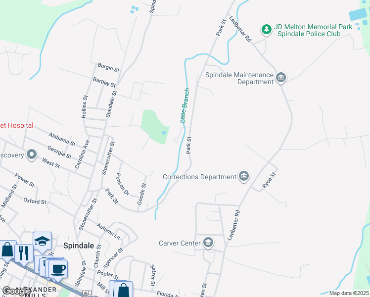 map of restaurants, bars, coffee shops, grocery stores, and more near 1446 Old Ballpark Road in Spindale