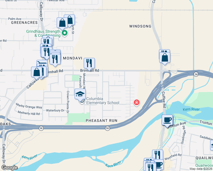 map of restaurants, bars, coffee shops, grocery stores, and more near 1000 Sand Creek Drive in Bakersfield