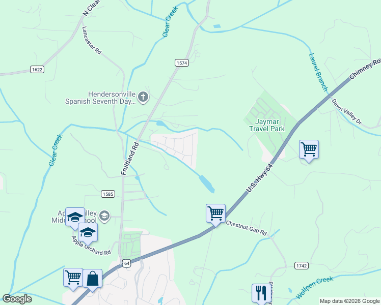map of restaurants, bars, coffee shops, grocery stores, and more near 79 Ariel Loop in Hendersonville