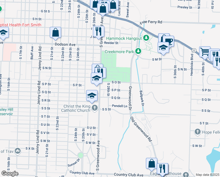 map of restaurants, bars, coffee shops, grocery stores, and more near 1621 South 28th Street in Fort Smith