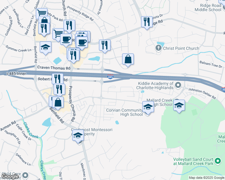 map of restaurants, bars, coffee shops, grocery stores, and more near 3010 Barrow Road in Charlotte