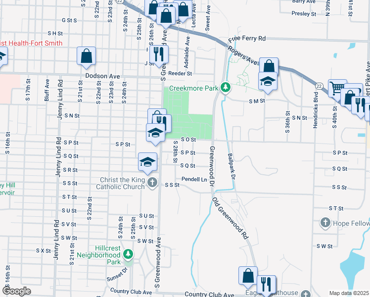 map of restaurants, bars, coffee shops, grocery stores, and more near 1621 South 28th Street in Fort Smith