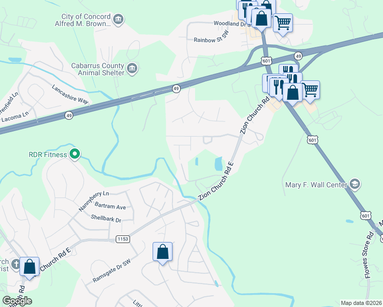 map of restaurants, bars, coffee shops, grocery stores, and more near 1341 Potter Ridge Road in Concord