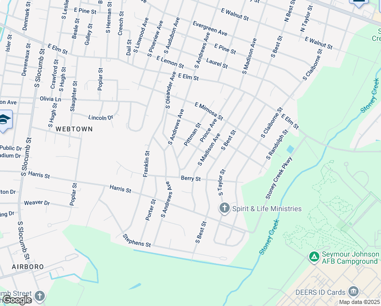 map of restaurants, bars, coffee shops, grocery stores, and more near 905 Prince Avenue in Goldsboro