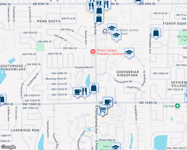 map of restaurants, bars, coffee shops, grocery stores, and more near 10005 South Pennsylvania Avenue in Oklahoma City