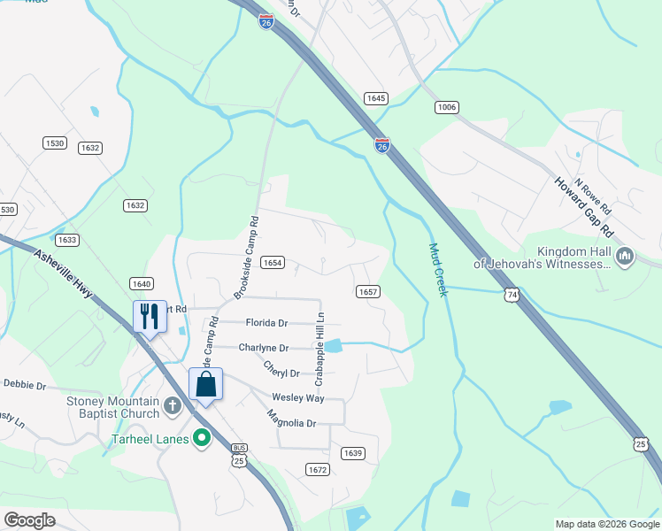 map of restaurants, bars, coffee shops, grocery stores, and more near 24 Walnut Court in Hendersonville