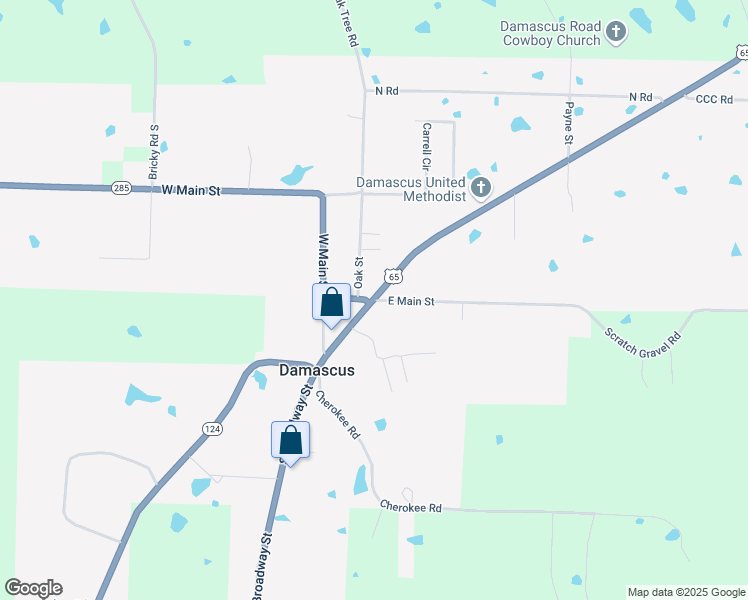 map of restaurants, bars, coffee shops, grocery stores, and more near U.S. 65 in Damascus
