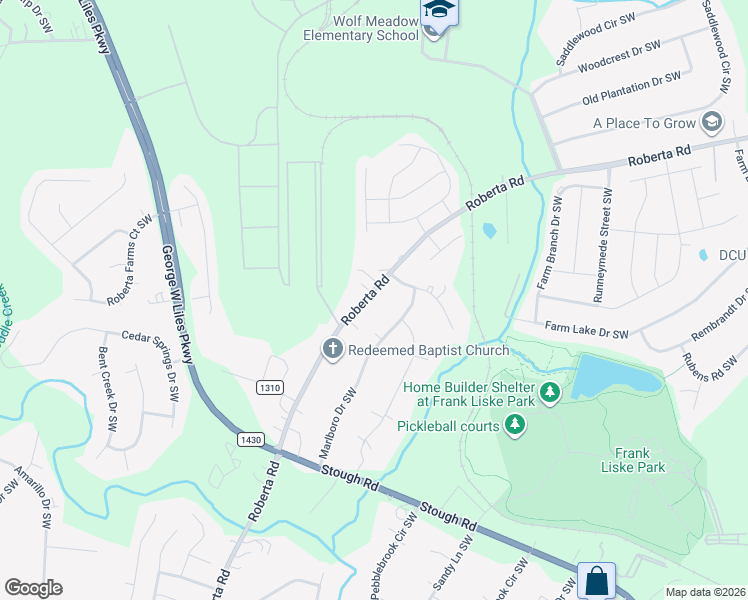 map of restaurants, bars, coffee shops, grocery stores, and more near 3221 Roberta Road in Concord