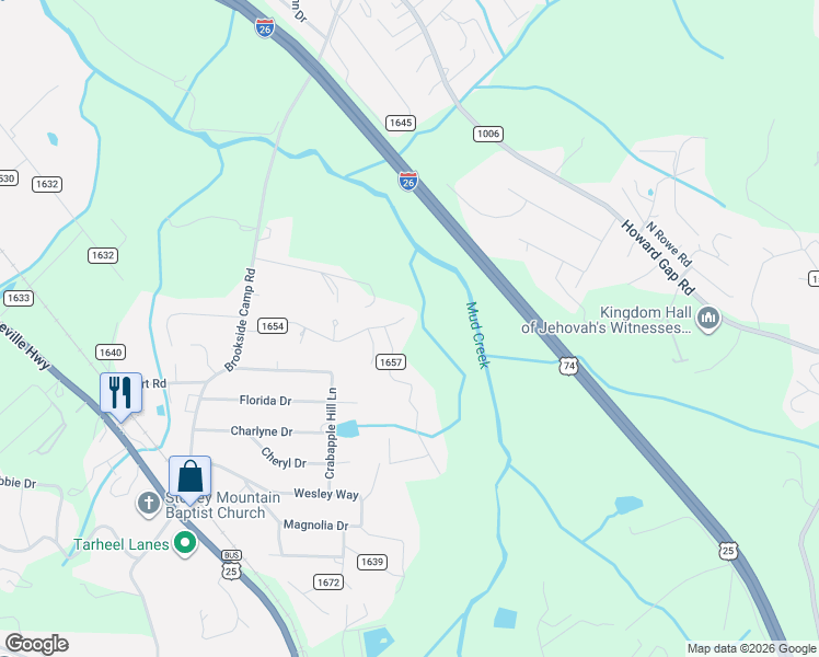 map of restaurants, bars, coffee shops, grocery stores, and more near 3105 Hickory Hill Road in Hendersonville
