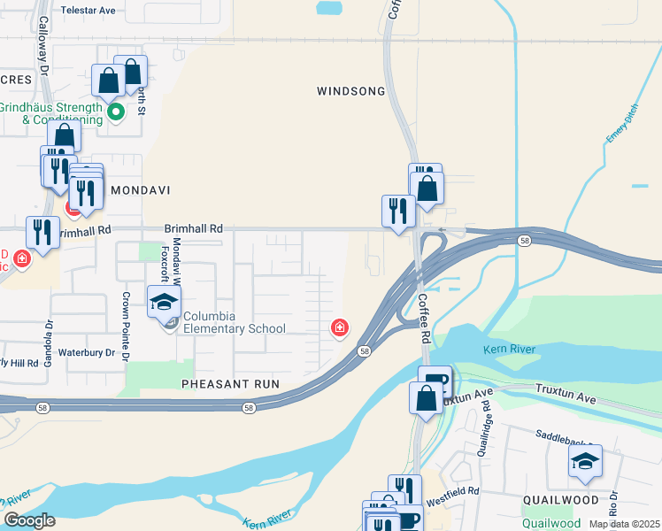 map of restaurants, bars, coffee shops, grocery stores, and more near 921 Jasmine Parke Drive in Bakersfield