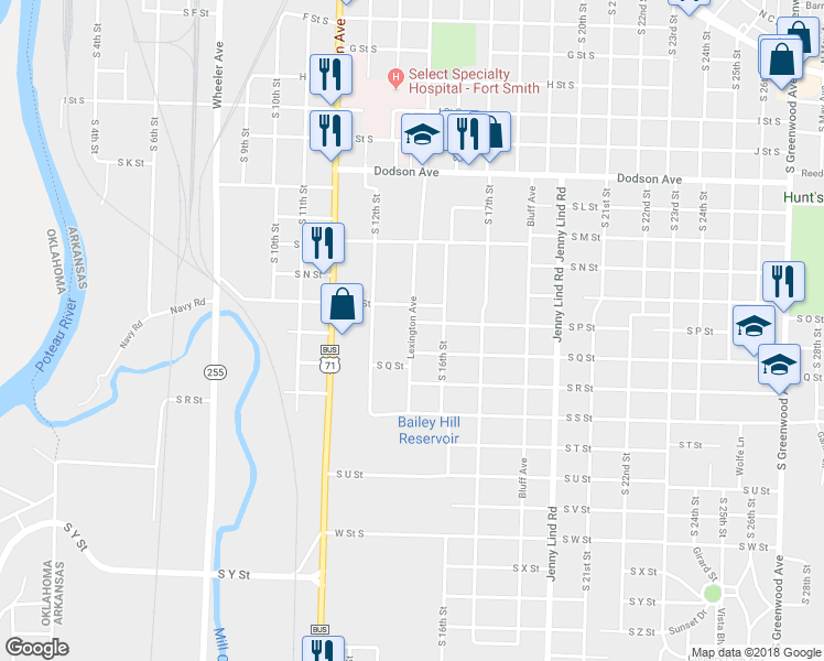 map of restaurants, bars, coffee shops, grocery stores, and more near 1622 Lexington Avenue in Fort Smith