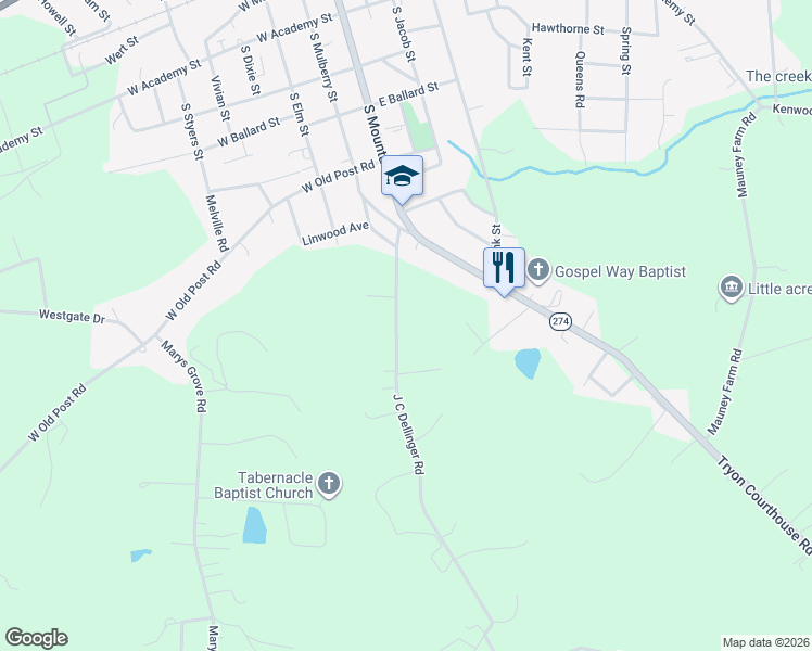 map of restaurants, bars, coffee shops, grocery stores, and more near 401 J C Dellinger Road in Cherryville