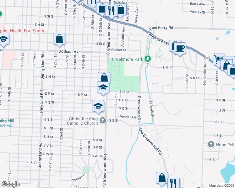 map of restaurants, bars, coffee shops, grocery stores, and more near 1621 South 28th Street in Fort Smith