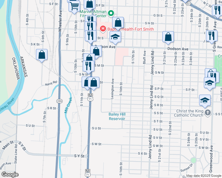 map of restaurants, bars, coffee shops, grocery stores, and more near 1714 Lexington Avenue in Fort Smith