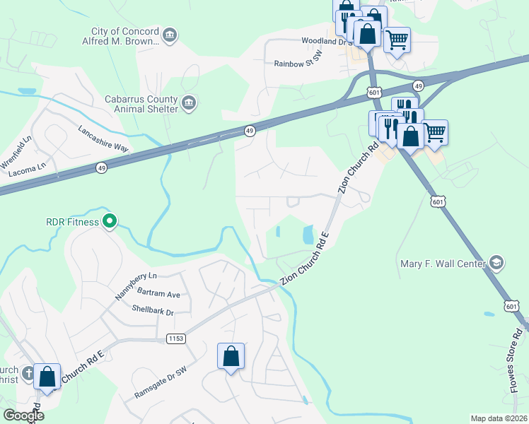 map of restaurants, bars, coffee shops, grocery stores, and more near 1341 Potter Ridge Road in Concord