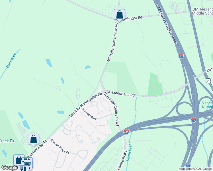 map of restaurants, bars, coffee shops, grocery stores, and more near 10632 Mount Holly-Huntersville Road in Huntersville