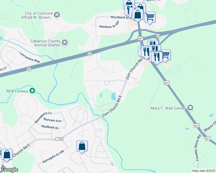 map of restaurants, bars, coffee shops, grocery stores, and more near 1354 Cadre Circle in Concord
