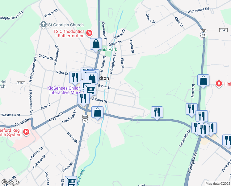 map of restaurants, bars, coffee shops, grocery stores, and more near 120 Cowan Street in Rutherfordton