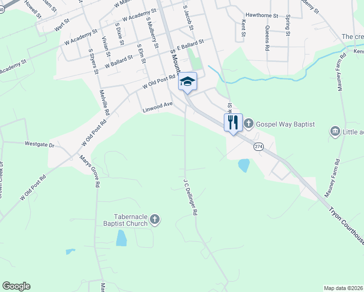 map of restaurants, bars, coffee shops, grocery stores, and more near 401 J C Dellinger Road in Cherryville