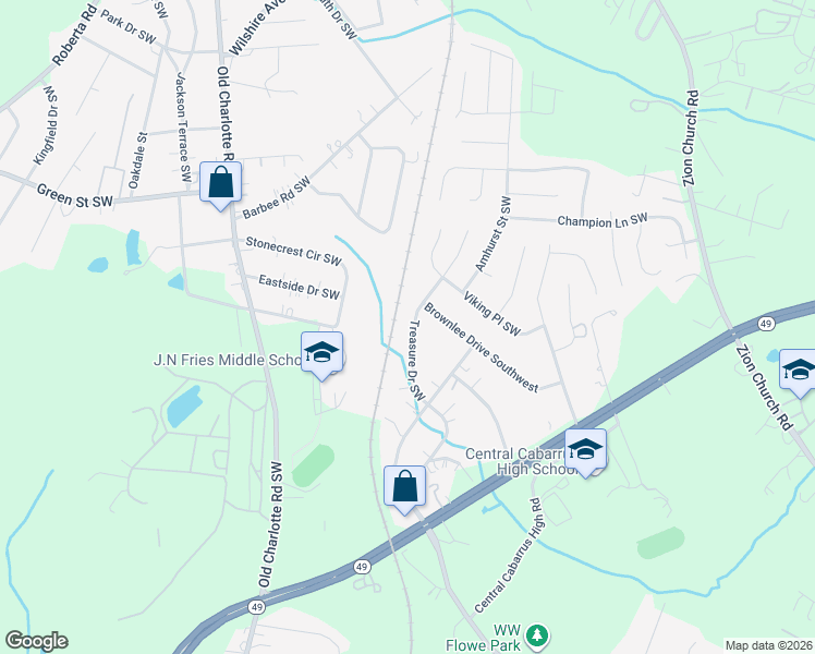 map of restaurants, bars, coffee shops, grocery stores, and more near 680 Treasure Drive Southwest in Concord