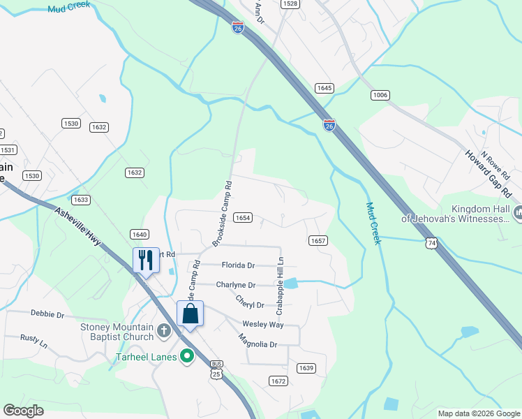 map of restaurants, bars, coffee shops, grocery stores, and more near 27 Poplar Court in Hendersonville