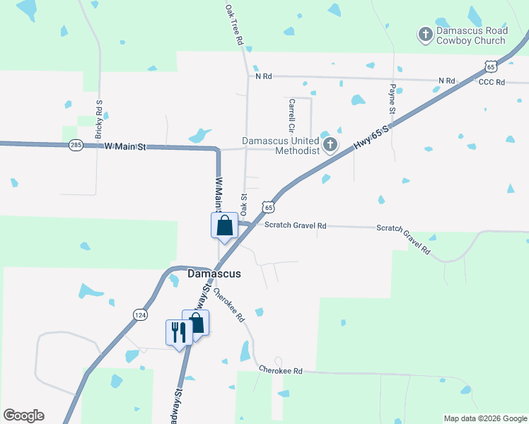 map of restaurants, bars, coffee shops, grocery stores, and more near 16522 U.S. 65 in Damascus