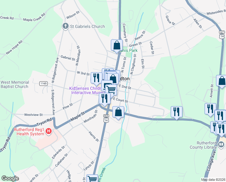 map of restaurants, bars, coffee shops, grocery stores, and more near 212 U.S. 221 in Rutherfordton