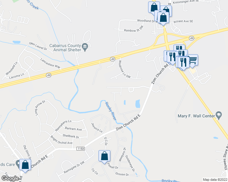 map of restaurants, bars, coffee shops, grocery stores, and more near 257 Aershire Court in Concord