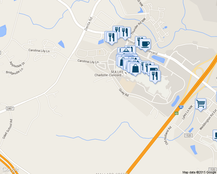 map of restaurants, bars, coffee shops, grocery stores, and more near 8951 Quay Road in Concord