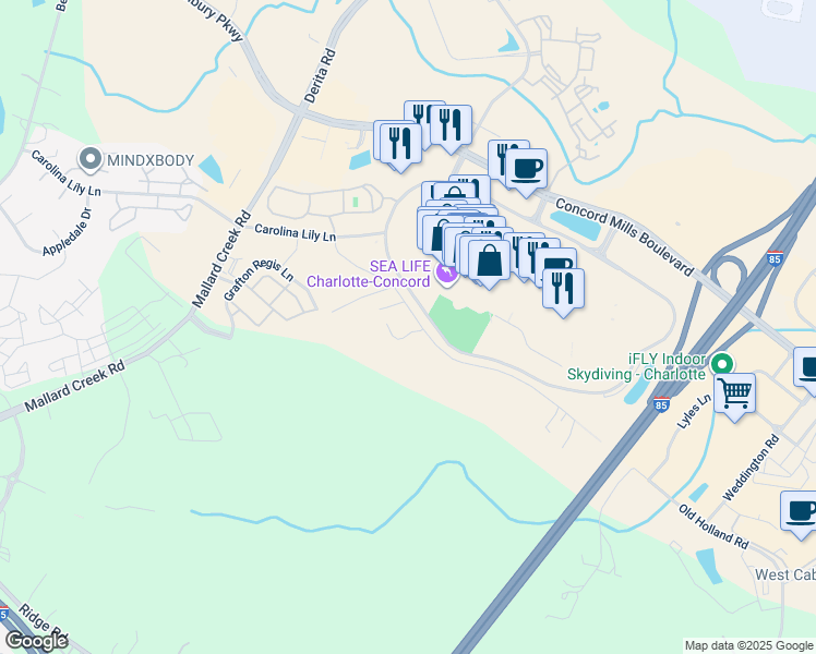map of restaurants, bars, coffee shops, grocery stores, and more near 8951 Quay Road in Concord