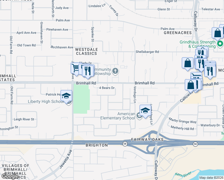 map of restaurants, bars, coffee shops, grocery stores, and more near 10711 4 Bears Drive in Bakersfield