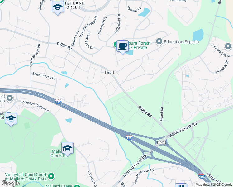 map of restaurants, bars, coffee shops, grocery stores, and more near 3007 Ridge Road in Charlotte