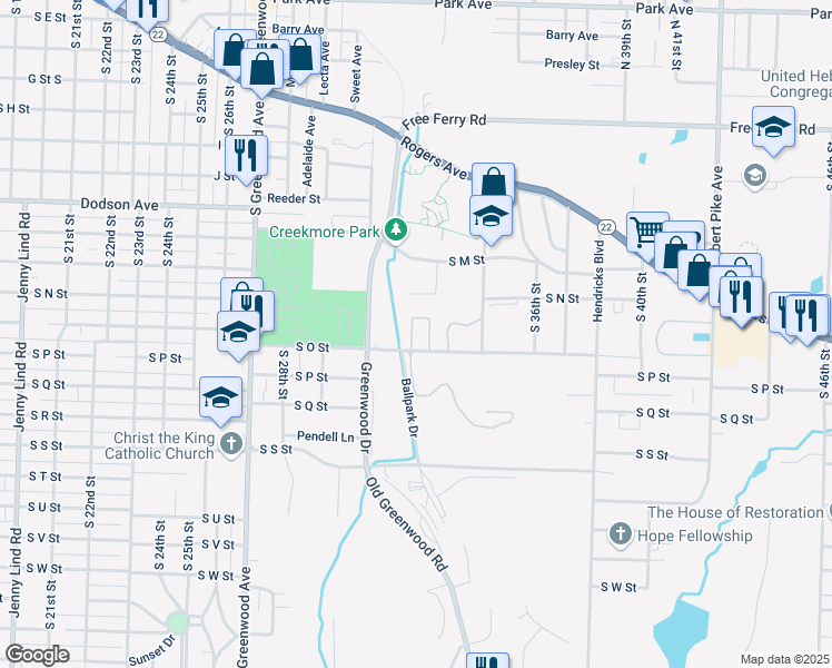 map of restaurants, bars, coffee shops, grocery stores, and more near 3201 South O Street in Fort Smith