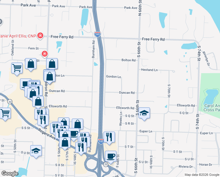 map of restaurants, bars, coffee shops, grocery stores, and more near 6209 Duncan Road in Fort Smith