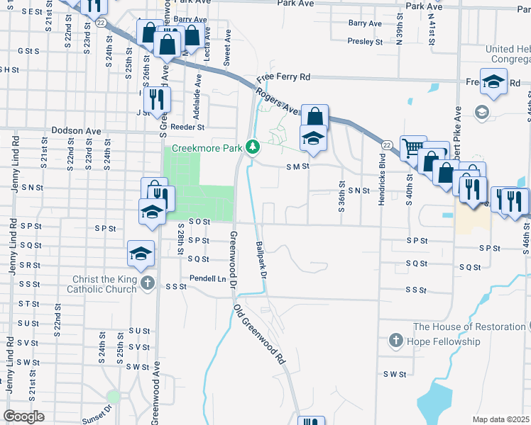 map of restaurants, bars, coffee shops, grocery stores, and more near 3201 South O Street in Fort Smith