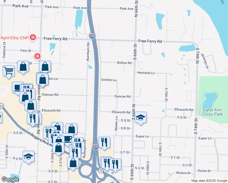 map of restaurants, bars, coffee shops, grocery stores, and more near 6221 Duncan Road in Fort Smith